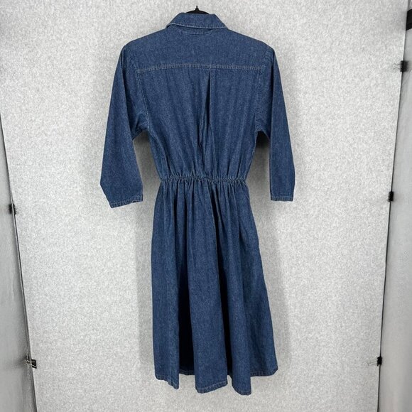 Ransom Vtg 70s Midi Denim Dress Size 6 Dark Blue Wash Snap Front Pockets Modest - Picture 5 of 14